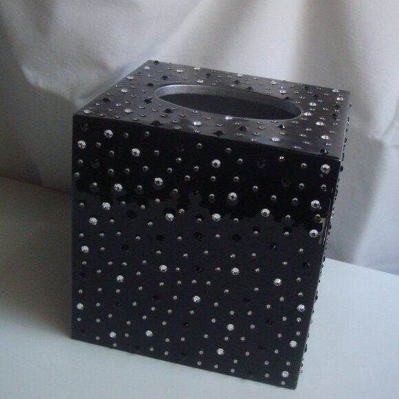 MIKE+ALLY NYC Crystal Ebony Black Boutique Tissue Box Cover - Picture 2 of 12